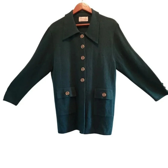 Danielle Women's Green Acrylic Blend Long Sleeve Front Buttons Sweater Jacket - Picture 1 of 12